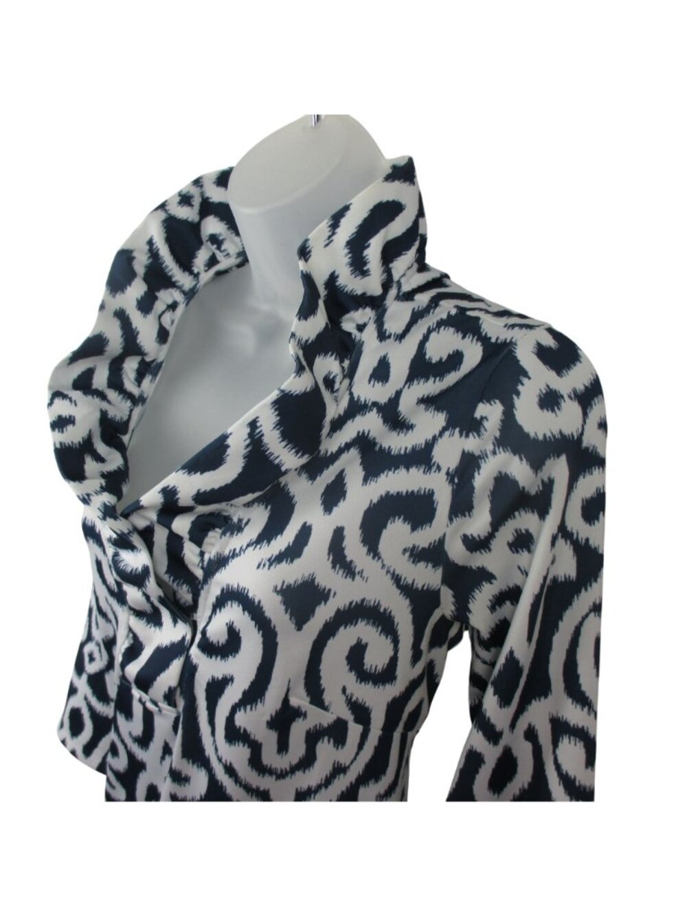 Gretchen Scott Women's Blue & White 3/4 Sleeve Ruffle Collar Shift Dress Size L - Picture 7 of 8